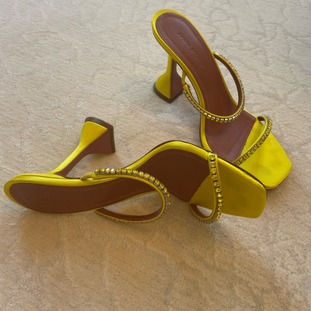 Amina Muaddi Canary Yellow Crystal Sandals!
